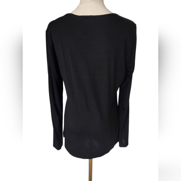 Ann Taylor Black Faux Leather Front Top - Picture 3 of 6